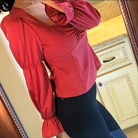 Saltwater Luxe Red-Orange Dotted Blouse, S - Picture 7 of 16